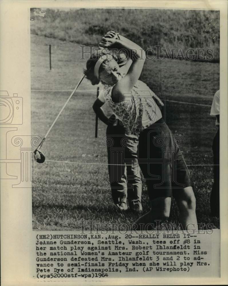 1964 Press Photo Joanne Gunderson, Women&#39;s Amateur Golf Tourney, Hutchinson, KS- Historic Images