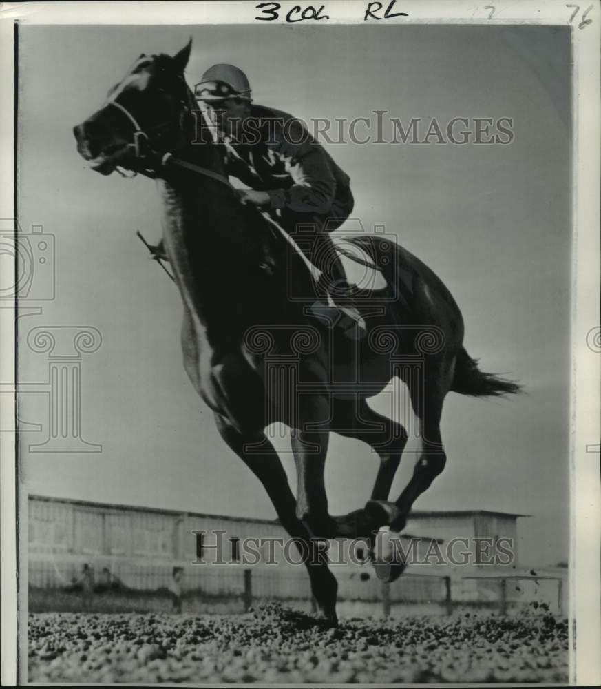 1959 Press Photo George Nobrege &amp; horse &quot;Dunce&quot; begin half-mile in final workout- Historic Images