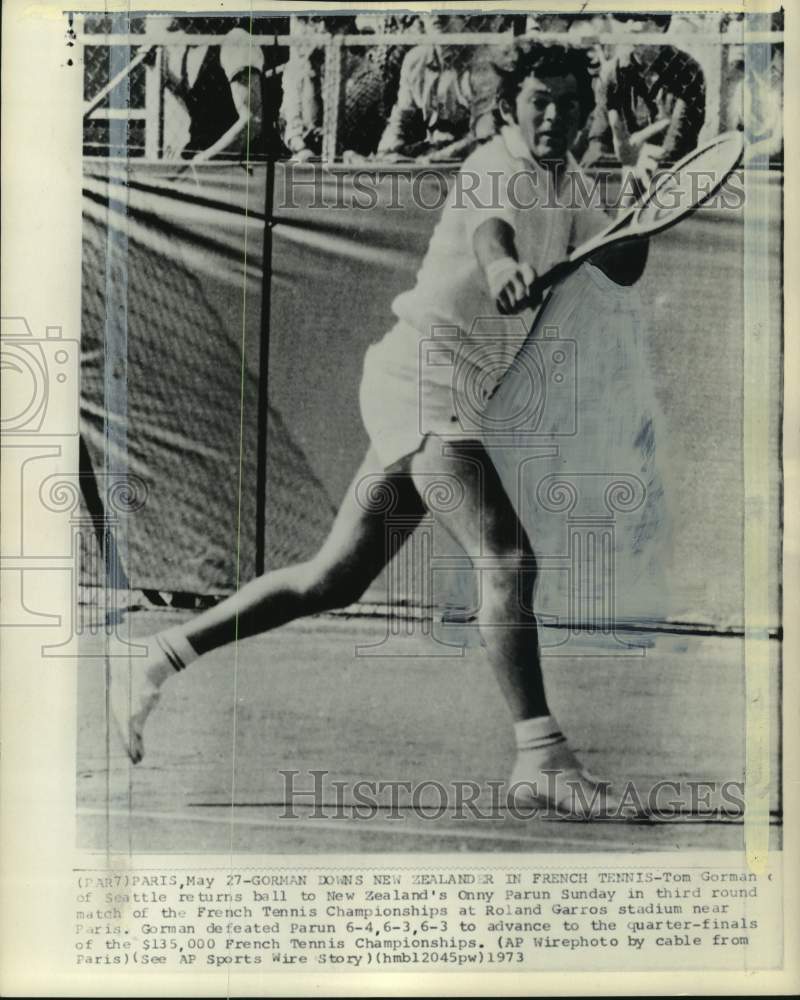 1973 Press Photo Tom Gorman competes in French Tennis Championships, Paris - Historic Images