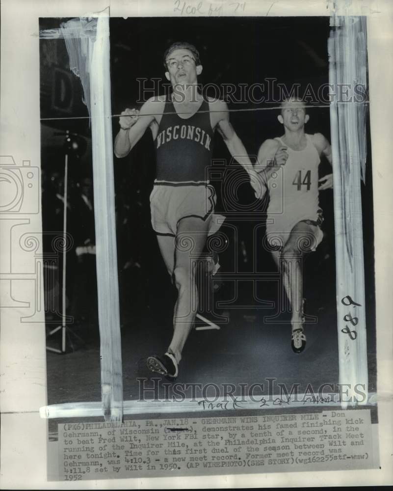 1952 Press Photo Track star Don Gehrmann wins Inquirer Mile, Philadelphia, PA - Historic Images