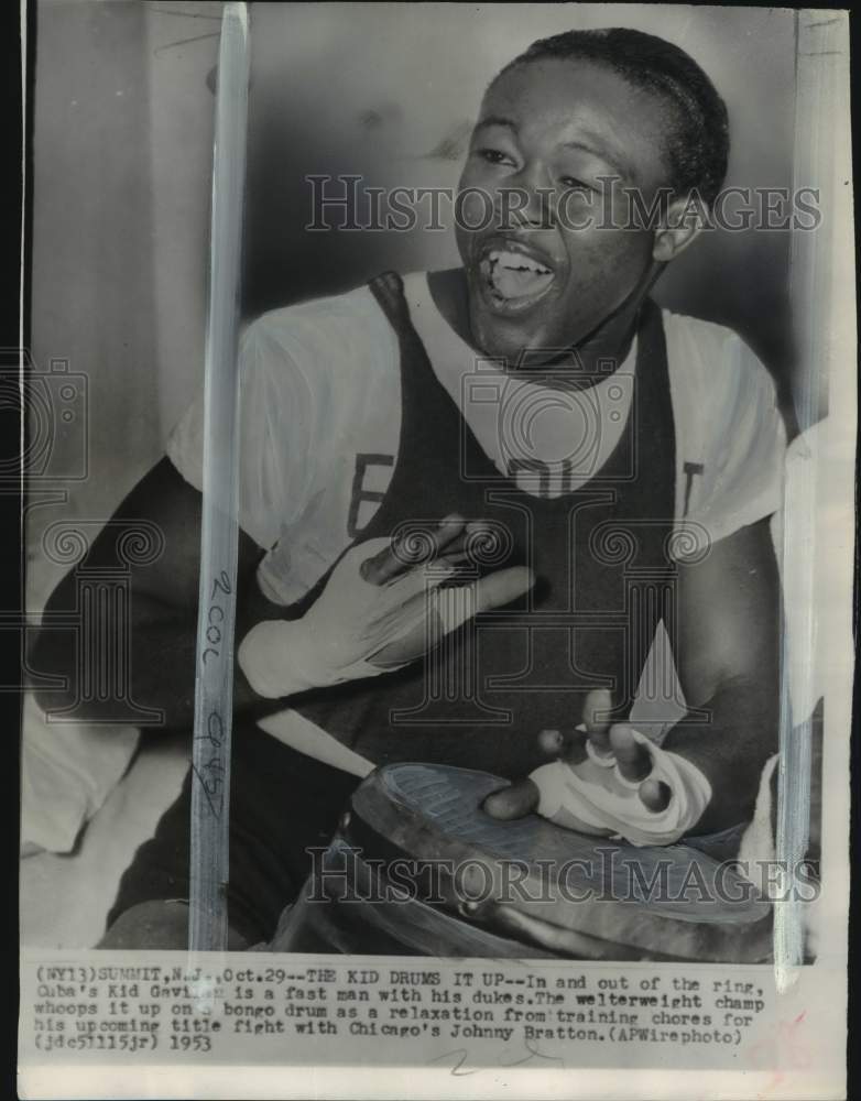 1953 Press Photo Welterweight champ Gavilan Kid, boxing, Summit, New Jersey - Historic Images