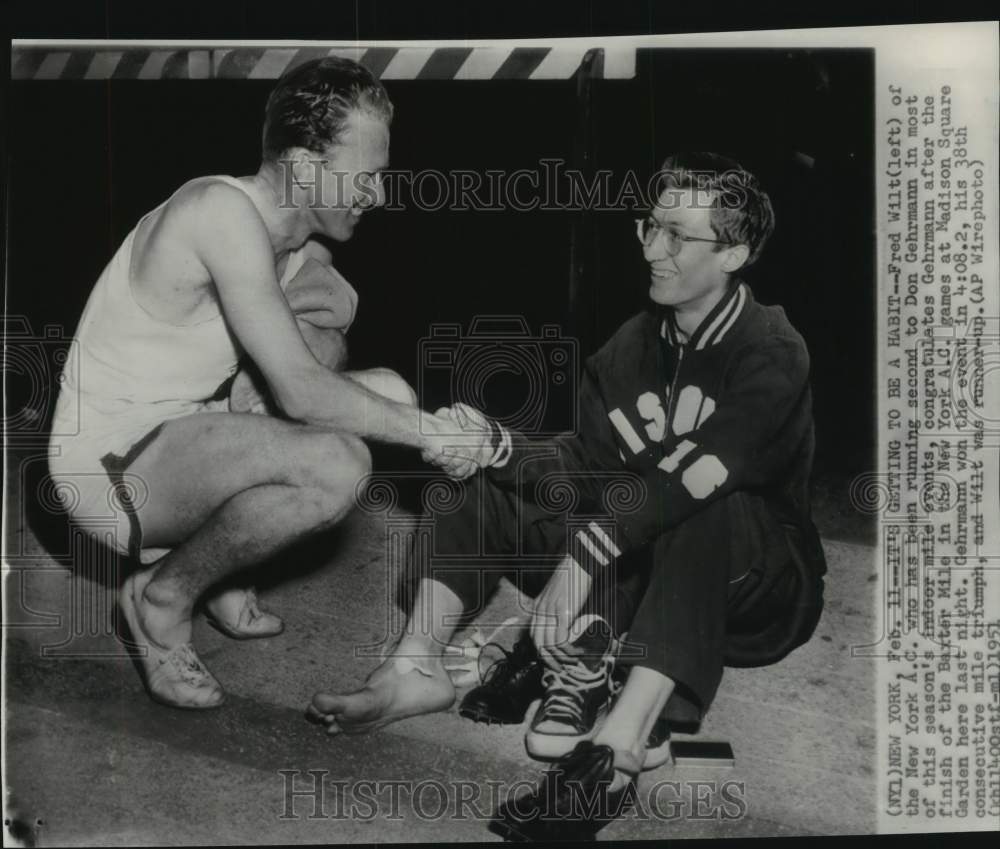 1951 Press Photo Runners Fred Wilt &amp; Don Gehrmann, Madison Square Garden, NY - Historic Images