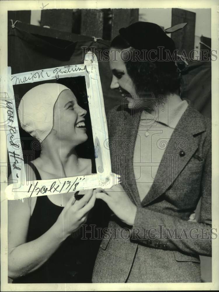 1937 Press Photo Diver Marjorie Gestring &amp; Swimmer Elizabeth Ryan, California- Historic Images