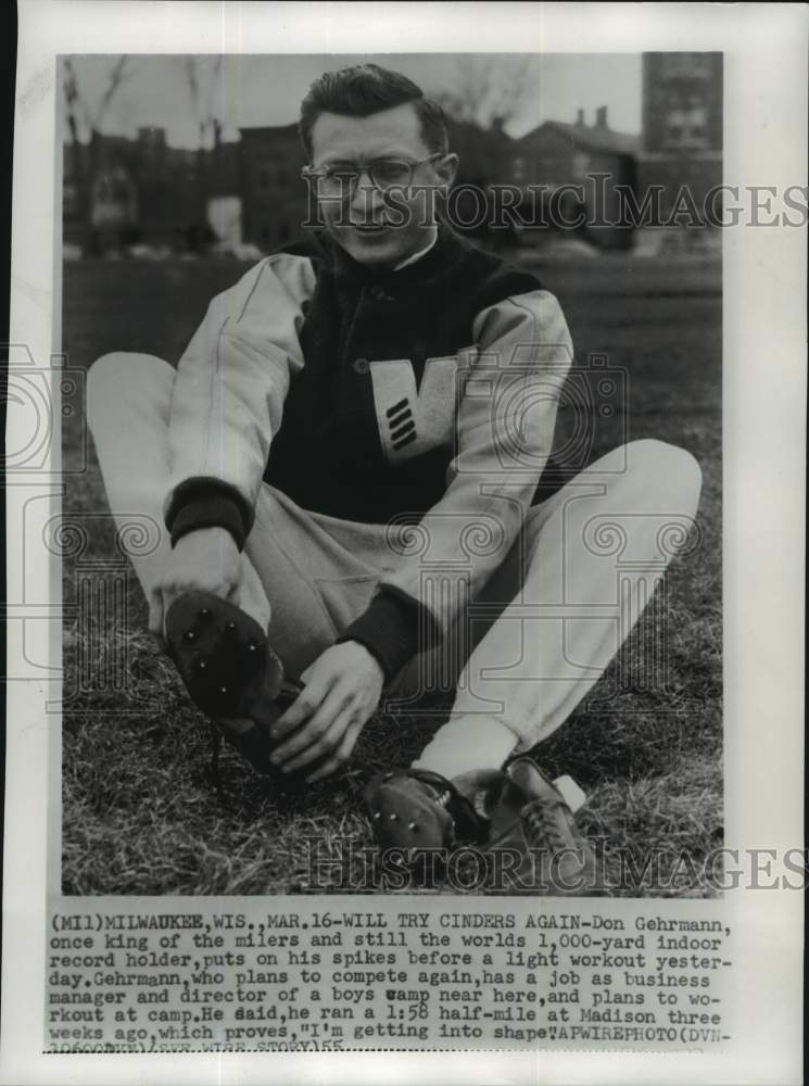 1955 Press Photo Don Gerhmann works out, track athlete, Milwaukee, Wisconsin- Historic Images