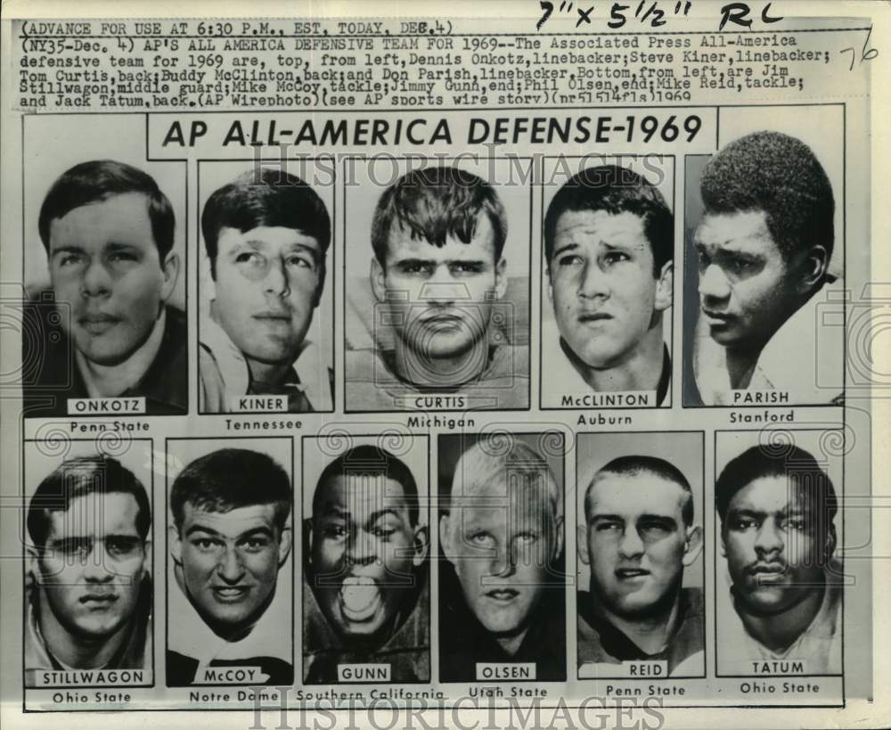 1969 Press Photo Associated Press All-America defensive team - pis08021 - Historic Images