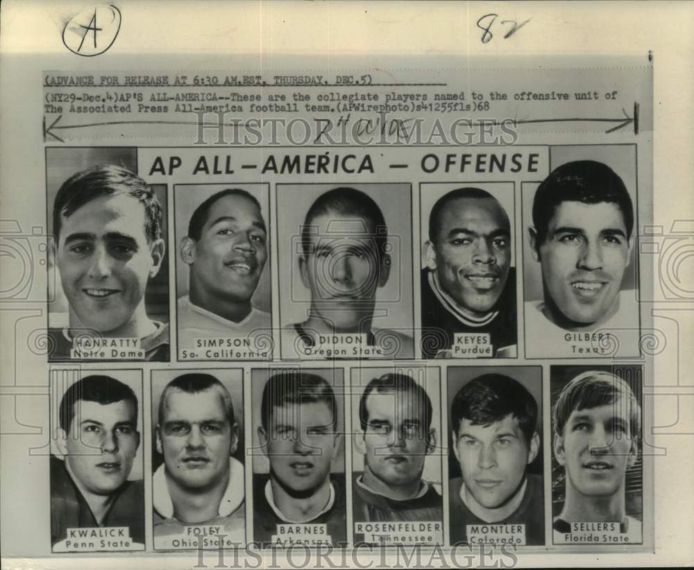 1968 Press Photo Associated Press All-America offensive football team- Historic Images