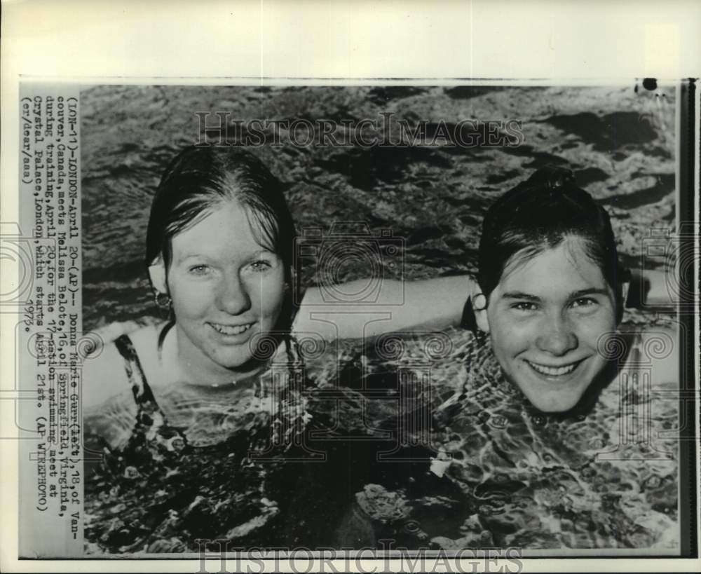 1973 Press Photo Swimmers Donna Marie Gurr & Melissa Belote at training, London- Historic Images