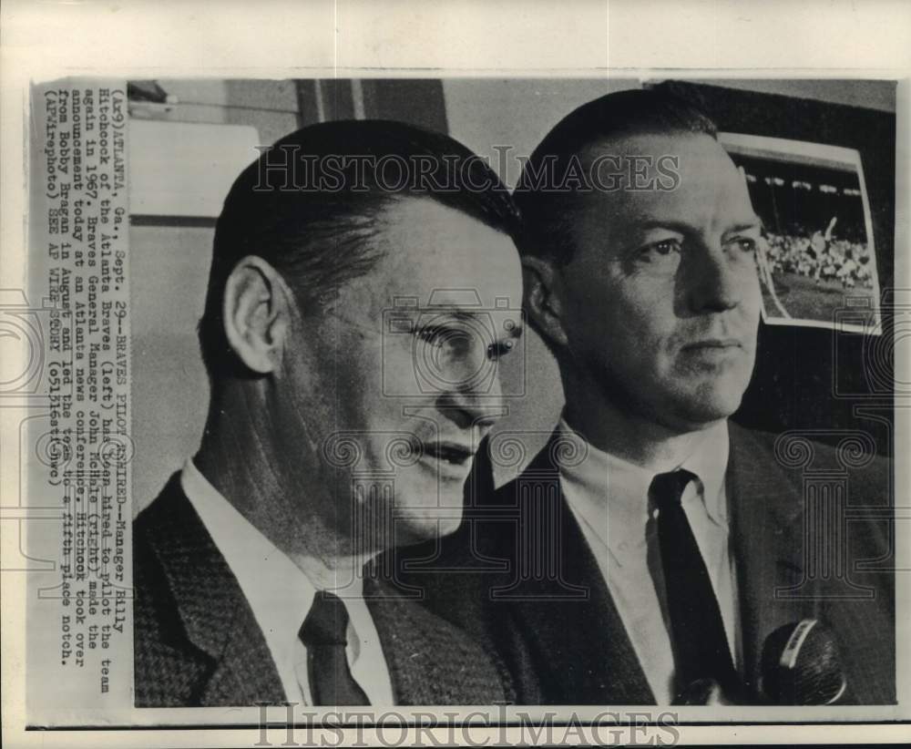 1966 Press Photo Braves baseball managers Billy Hitchcock & John McHale, GA- Historic Images
