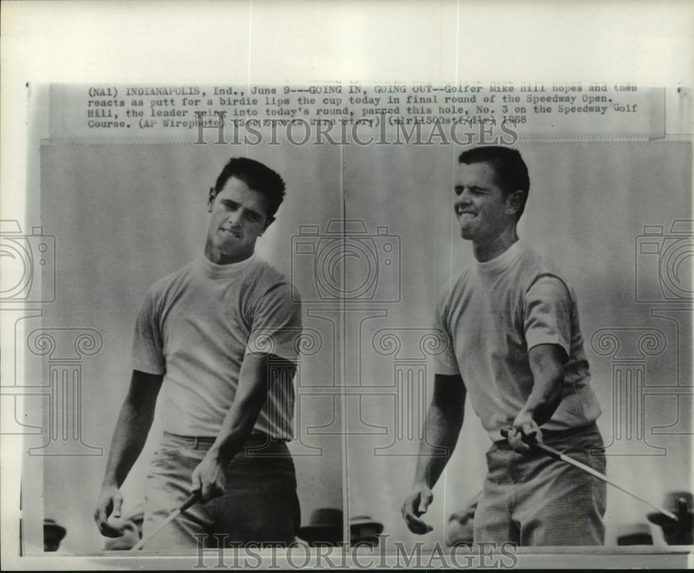 1968 Press Photo Golfer Mike Hill During Bad Putt At Indianapolis Speedway Open- Historic Images