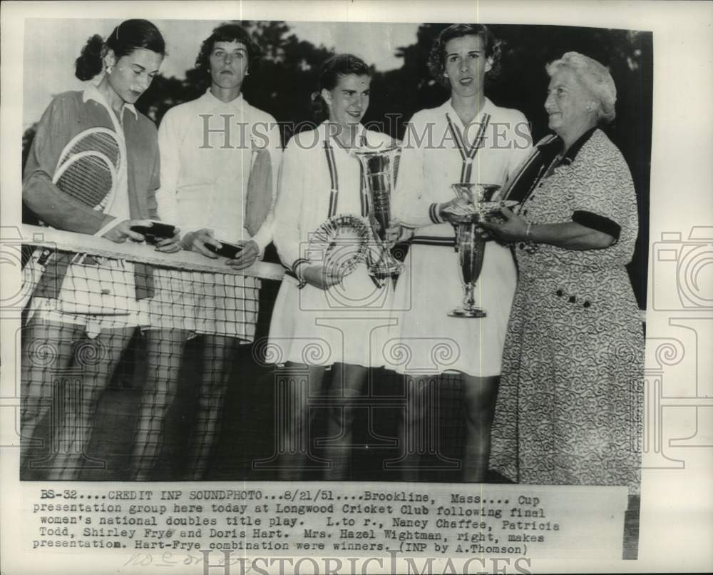 1951 Press Photo Finalists of Women&#39;s National Doubles, Brookline, Massachusetts- Historic Images