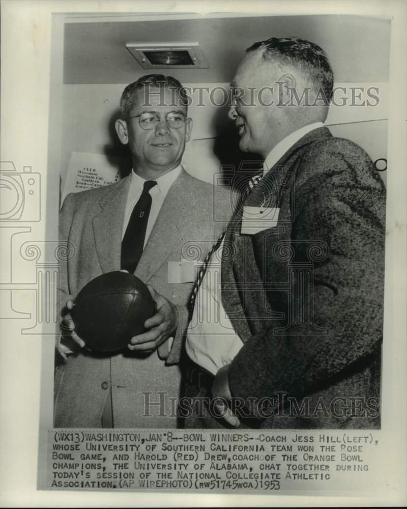 1953 Press Photo University football coaches Jess Hill &amp; Harold Drew, Washington - Historic Images