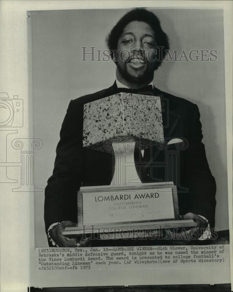 1973 Press Photo Football player Rich Glover, Vince Lombardi Award winner, Texas - Historic Images