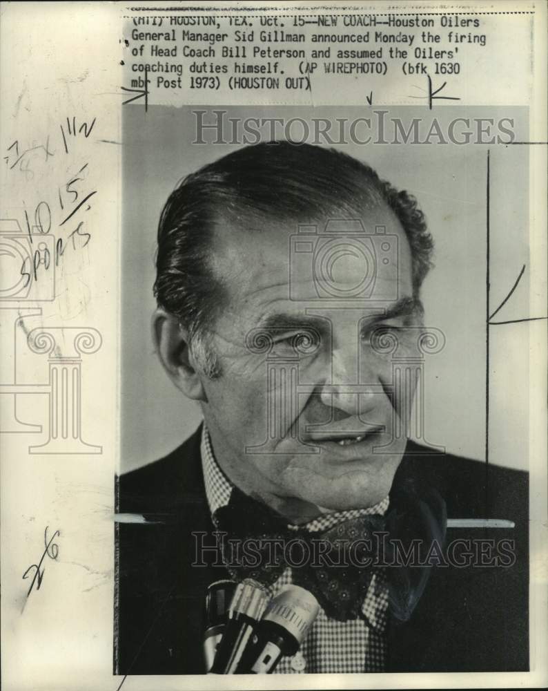 1973 Press Photo Football Coach Sid Gillman, Houston Oilers, Houston, Texas- Historic Images