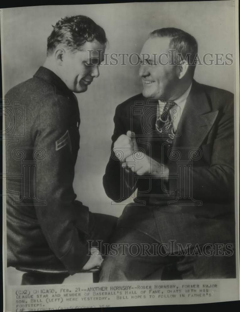 1946 Press Photo Baseball Hall of Famer Roger Hornsby &amp; son Bill, Chicago - Historic Images