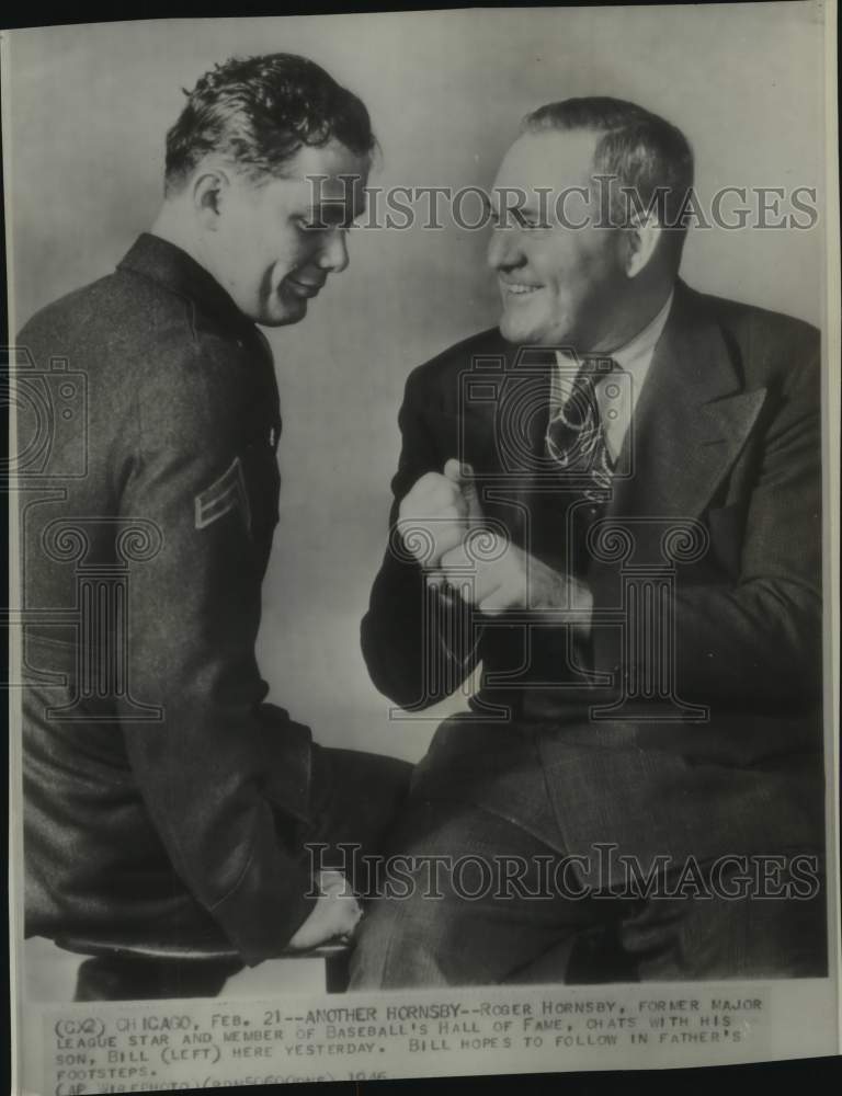 1946 Press Photo Baseball Hall of Famer Roger Hornsby & son Bill, Chicago - Historic Images