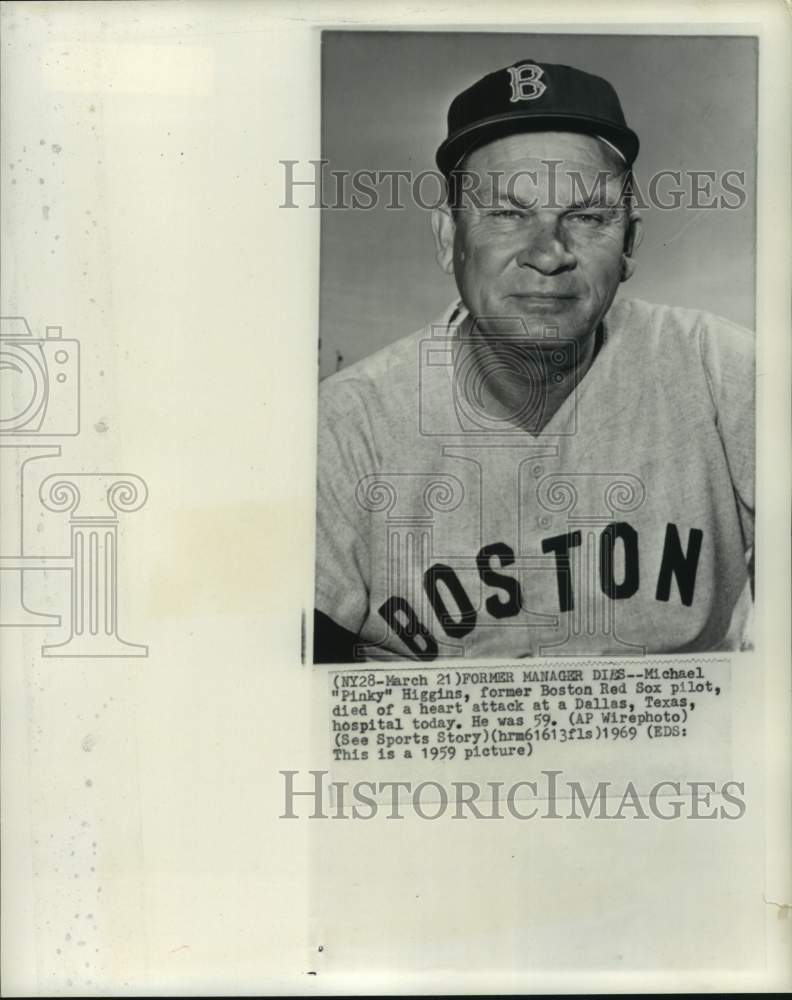 1959 Press Photo Red Sox&#39;s former manager Micheal &quot;Pinky&quot; Higgins dies, baseball- Historic Images