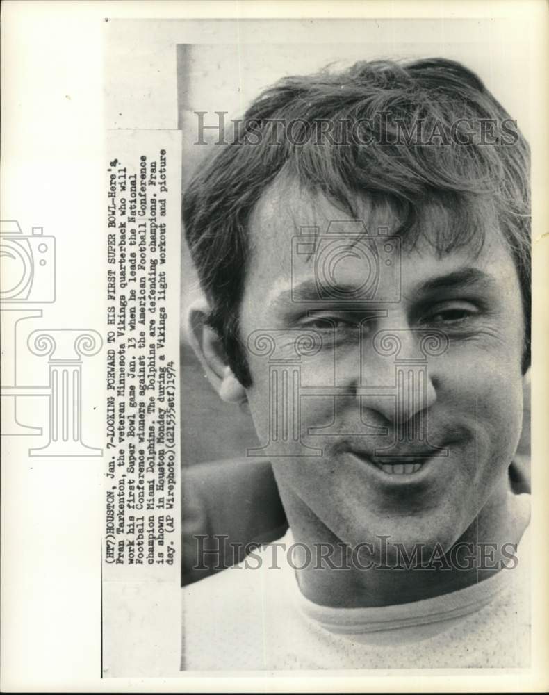 1974 Press Photo Minnesota Vikings&#39; football player Fran Tarkenton, Houston, TX - Historic Images