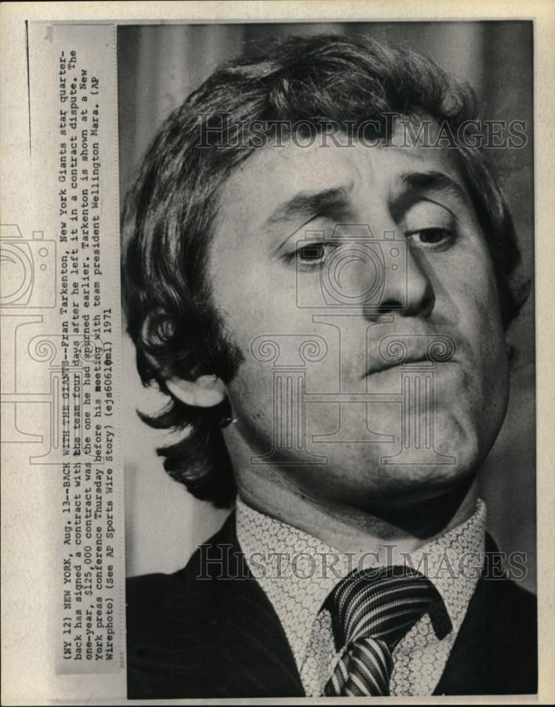 1971 Press Photo New York Giants' football player Fran Tarkenton, conference, NY - Historic Images