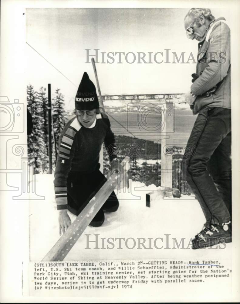 1974 Press Photo Ski Trainers Hank Tauber, Willie Schaeffler At Heavenly Valley - Historic Images