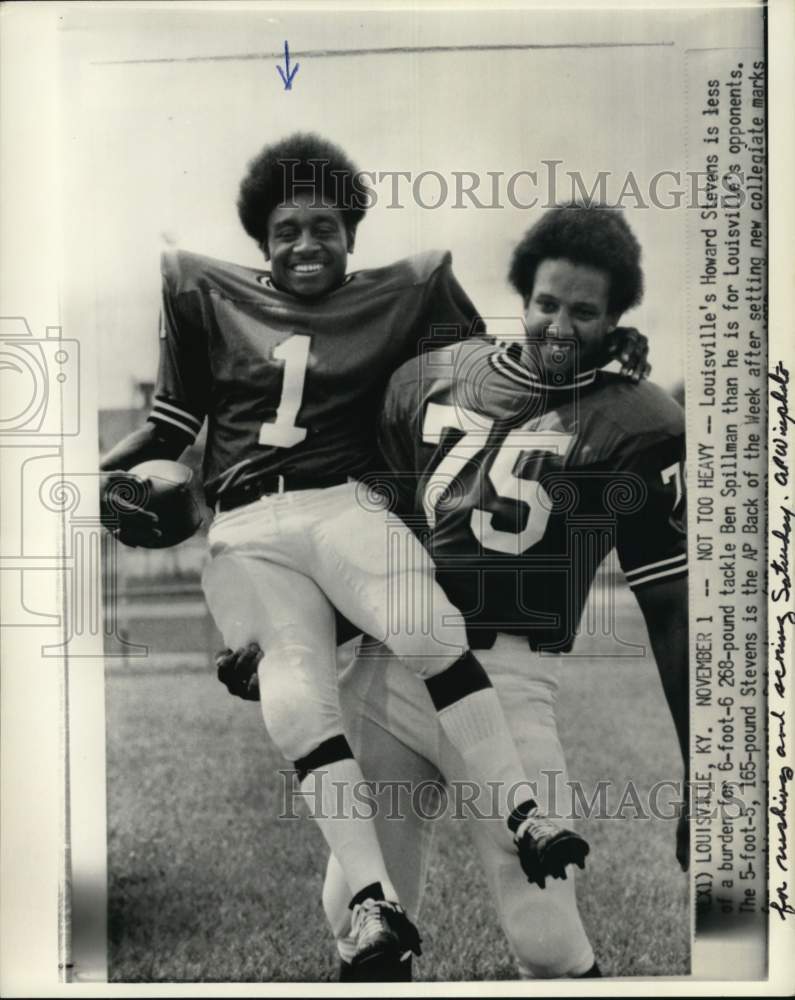 1972 Press Photo Louisville's Howard Stevens & Ben Spillman, Football, Kentucky - Historic Images