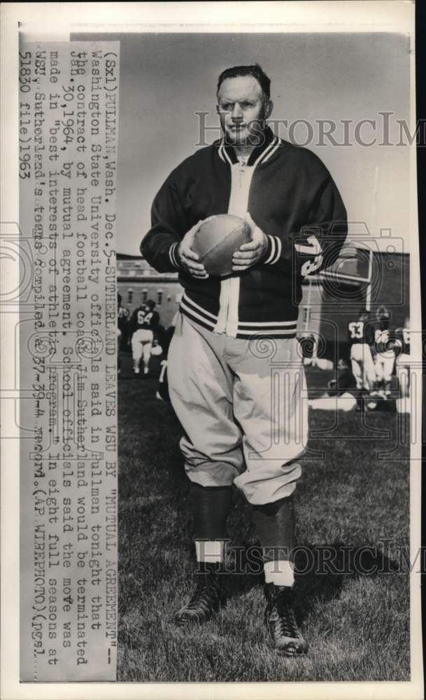 1963 Press Photo WSU head football Jim Sutherland, Pullman, Washington- Historic Images