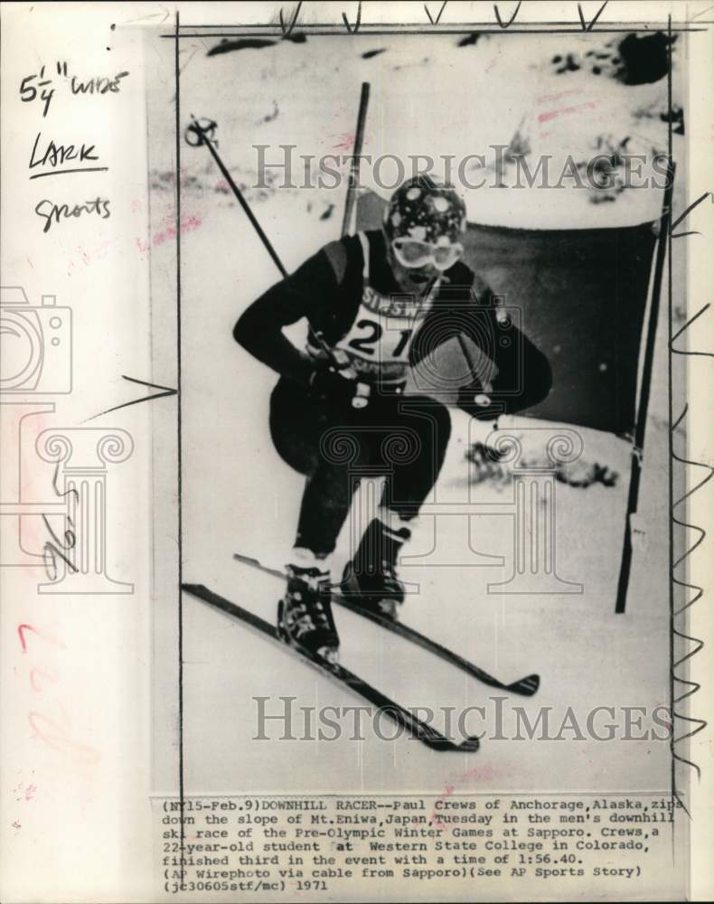 1971 Press Photo Skier Paul Crews, Pre-Olympic Winter Games in Sapporo, Japan - Historic Images