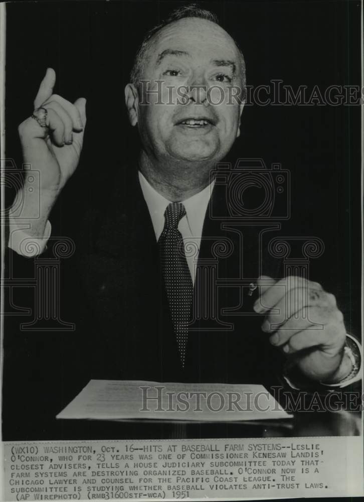 1951 Press Photo Pacific Coast League General Counsel Leslie O&#39;Connor, WA- Historic Images
