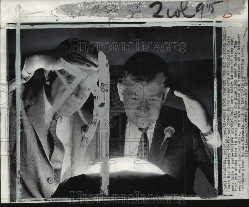 1955 Press Photo Football Coaches Red Sanders &amp; Duffy Daugherty, Pasadena, CA - Historic Images