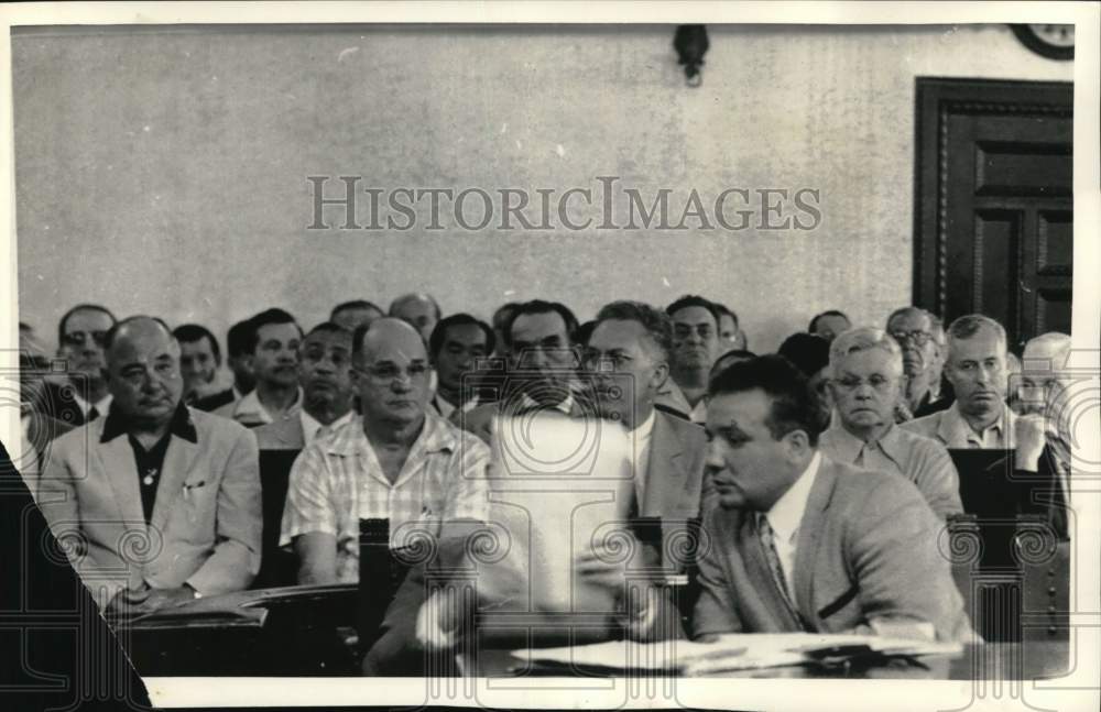 1957 Press Photo Former boxer Jake LaMotta, courtroom trial - pis14411 - Historic Images