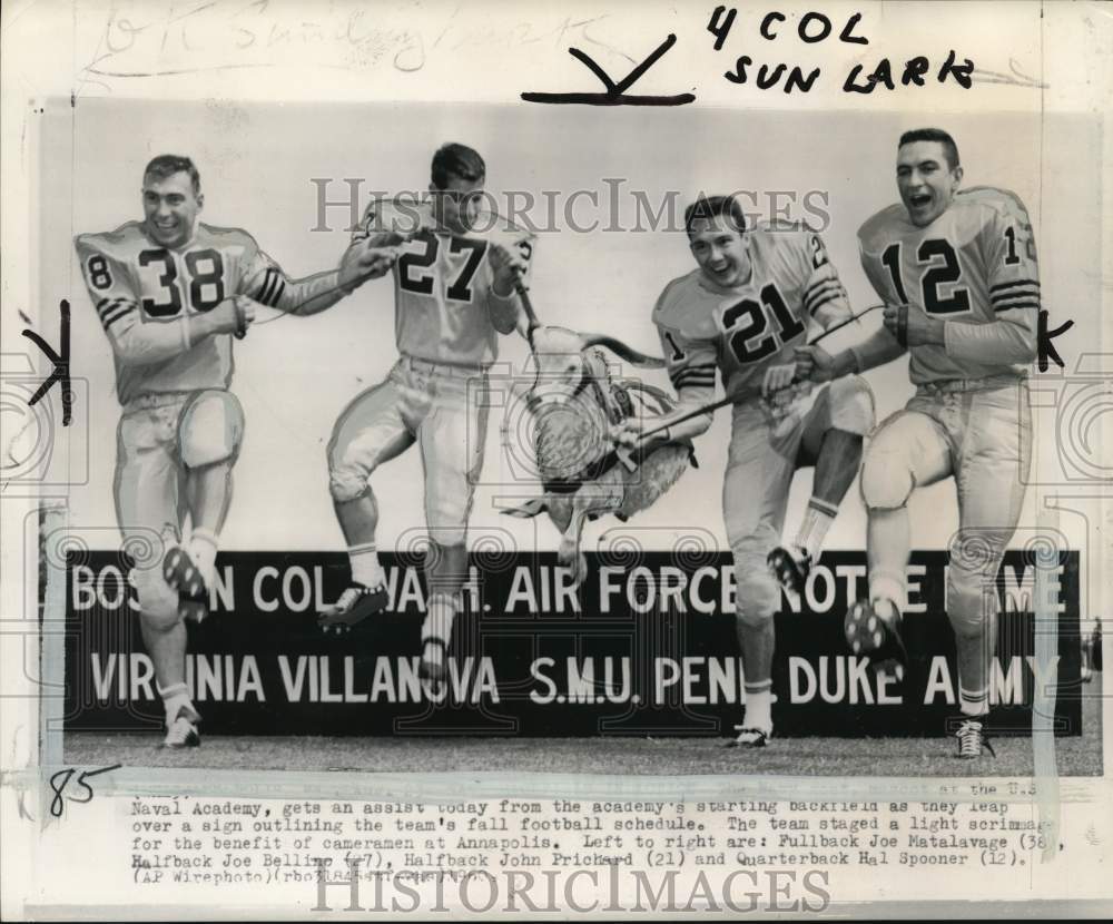 1960 Press Photo Navy football stars carry Naval Academy "goat" mascot - Historic Images