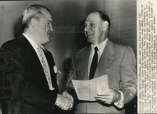 1952 Press Photo New York Giants Baseball Team's Horace Stoneham, Leo Durocher- Historic Images