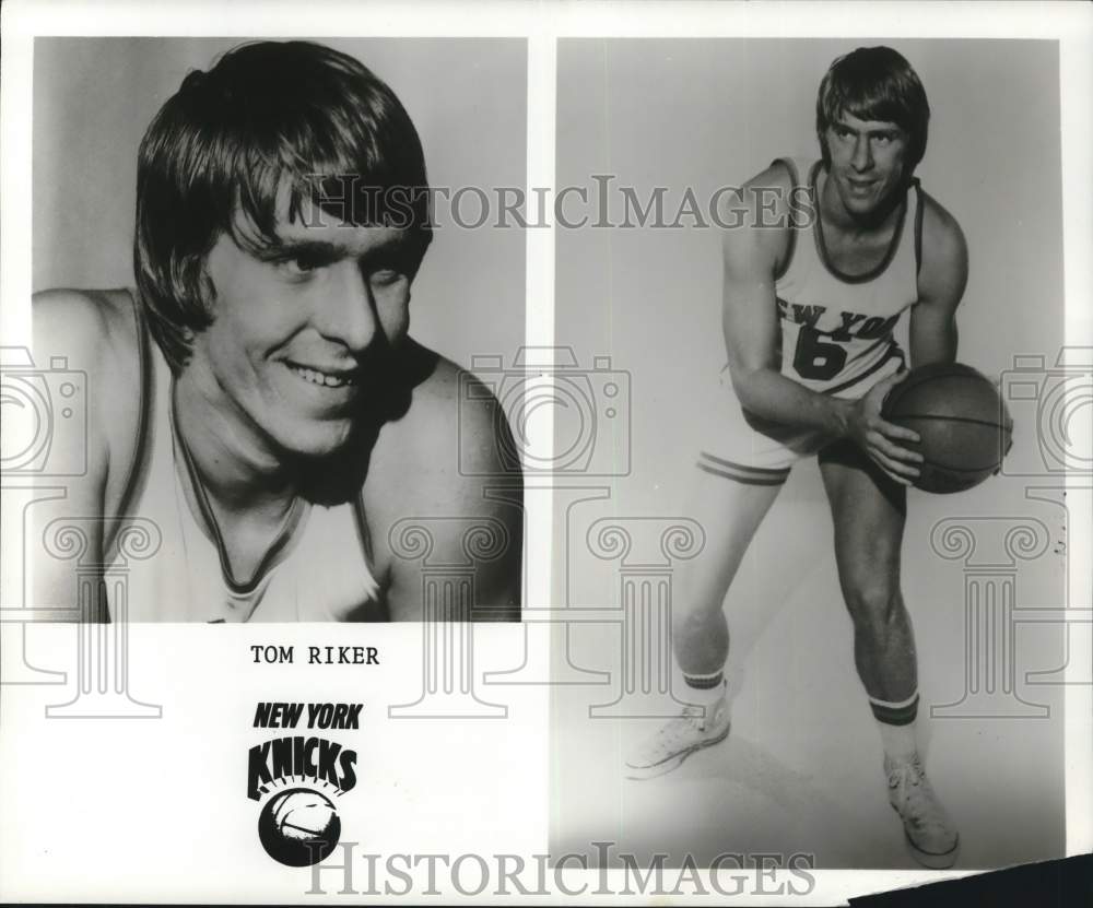 1975 Press Photo New York Knicks Forward/Center Tom Riker Poses With Basketball- Historic Images