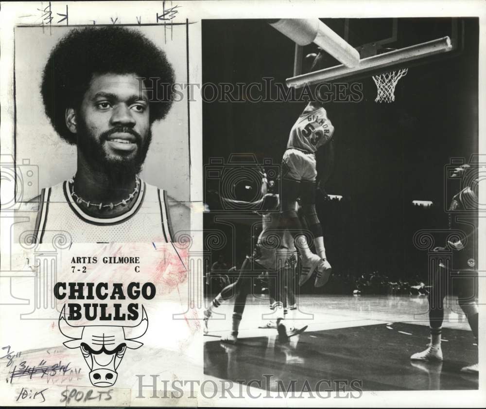 1976 Press Photo Chicago Bull Basketball Team Center Artis Gilmore Blocking Shot - Historic Images