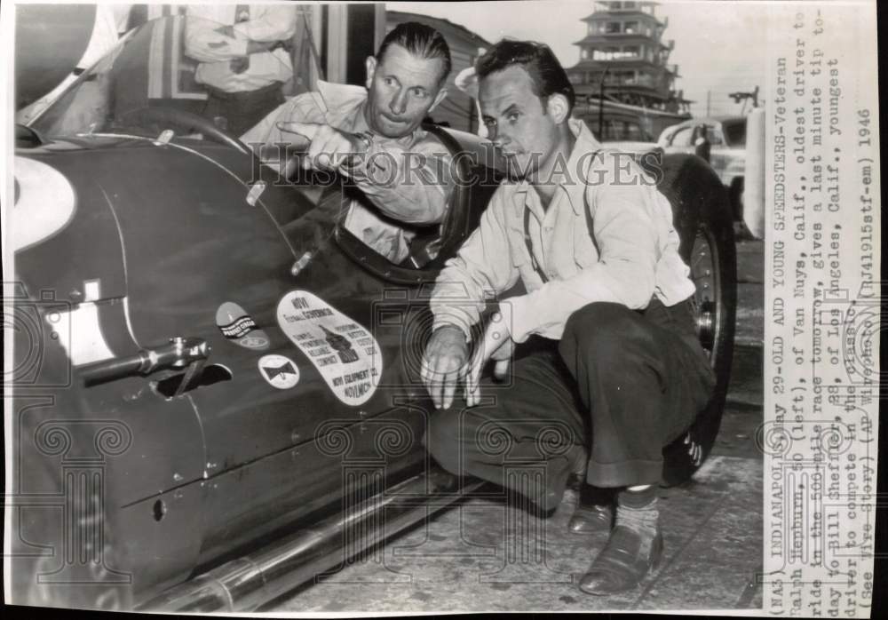 1946 Press Photo Indy-500 Drivers Ralph Hepburn and Bill Sheffler, Indianapolis - Historic Images