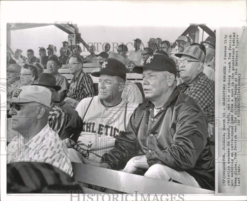 1964 Press Photo Athletics Baseball Manager &amp; Pitching Coach Watch Game, Florida- Historic Images