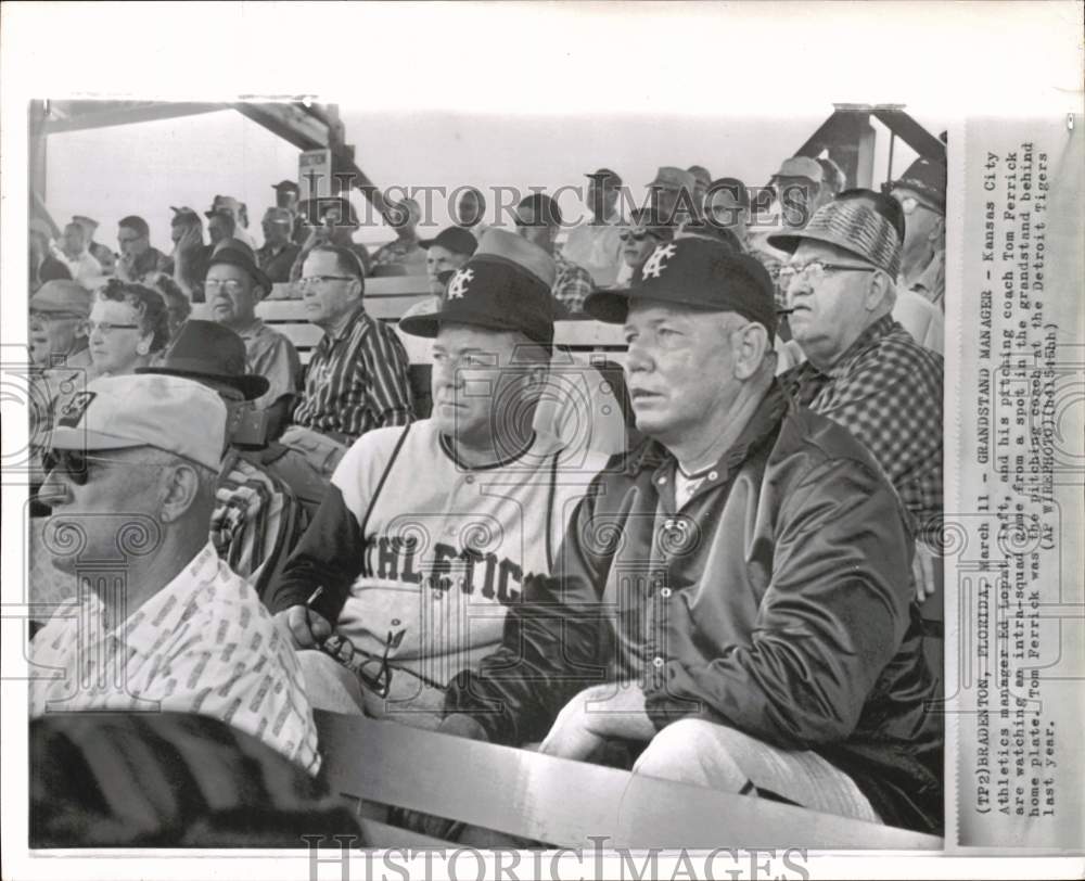 1964 Press Photo Athletics Baseball Manager & Pitching Coach Watch Game, Florida- Historic Images