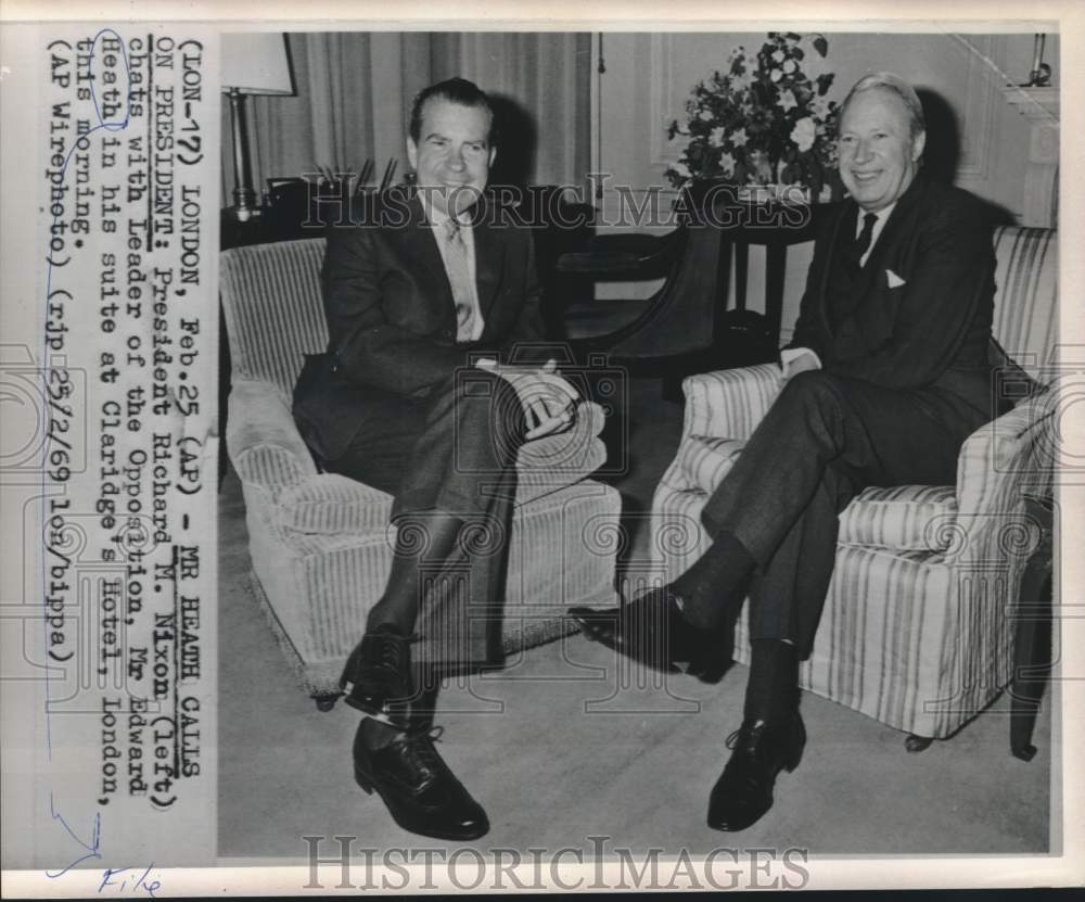 1969 President Richard Nixon at London Hotel with Edward Heath-Historic Images