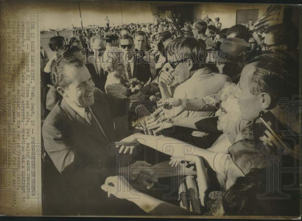 1968 Richard & Pat Nixon welcomed, Salt Lake City Airport, Utah-Historic Images