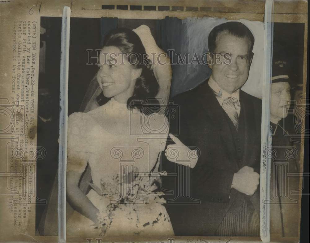1968 Julie Nixon with President Elect Richard Nixon at Wedding-Historic Images
