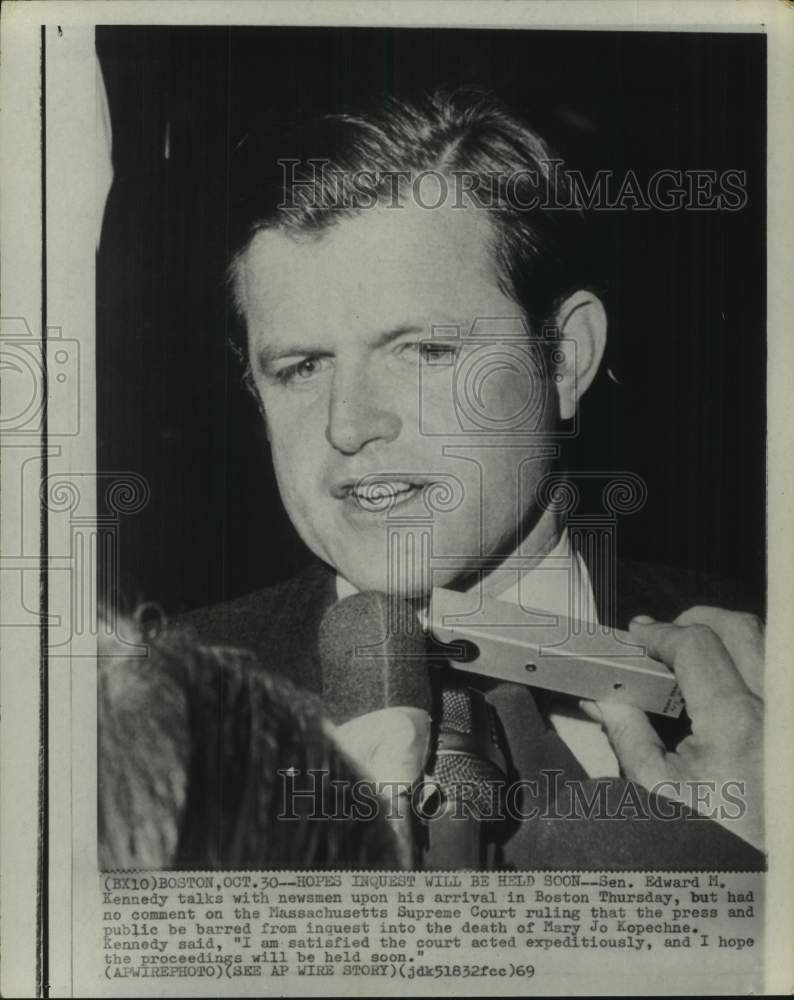 1969 Senator Kennedy Talks To Newsmen Upon Arrival In Boston-Historic Images