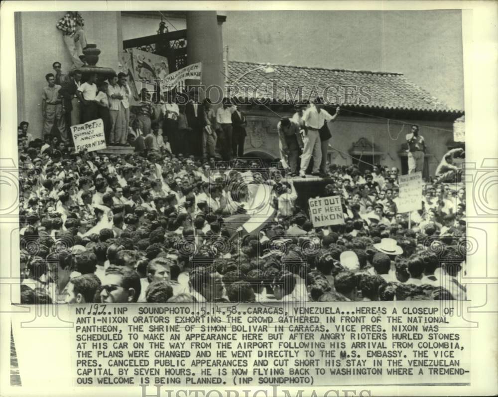 1958 Anti-Nixon Orators Exhort Crowd At National Pantheon In Caracas-Historic Images