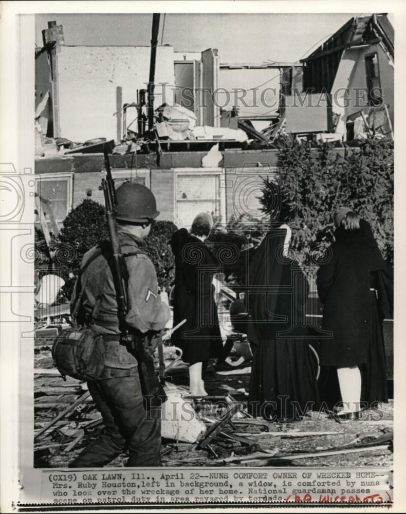 1967 A soldier &amp; others in front of a wreckage of a house, Illinois-Historic Images