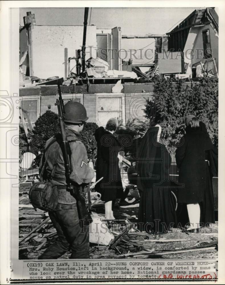 1967 A soldier & others in front of a wreckage of a house, Illinois-Historic Images