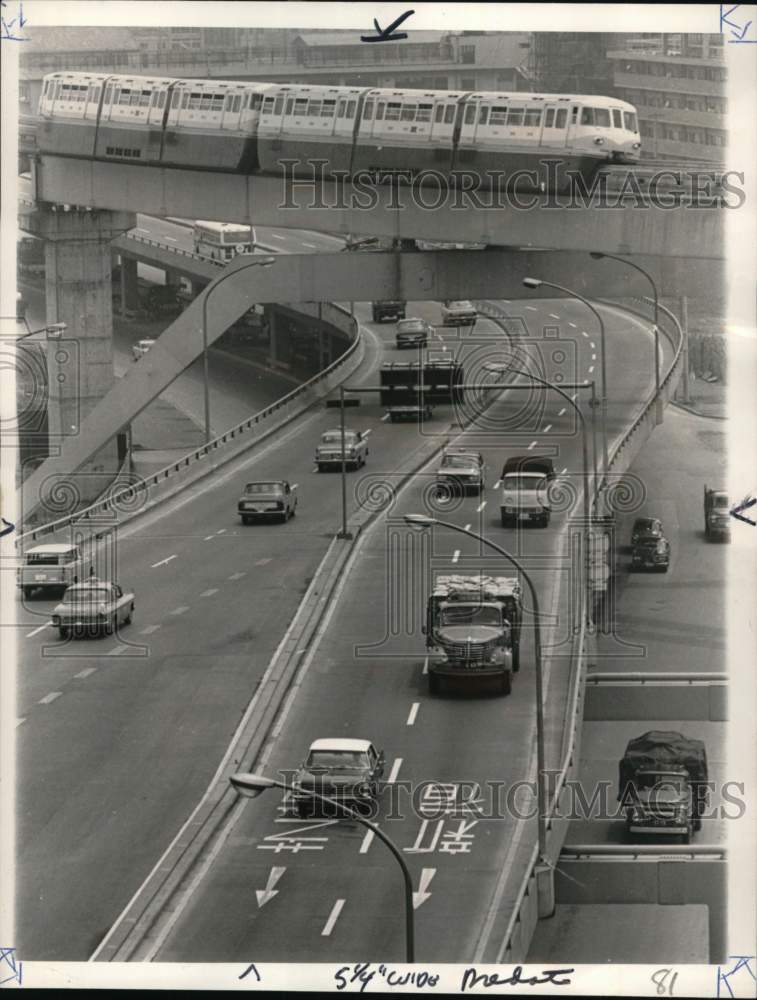 1965 A monorail over a superhighway in Tokyo, Japan-Historic Images