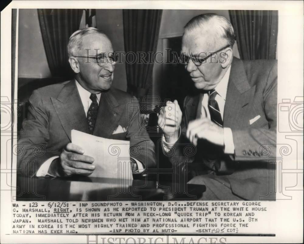 1951 President Harry Truman in discussion with Defense Secretary, DC - Historic Images