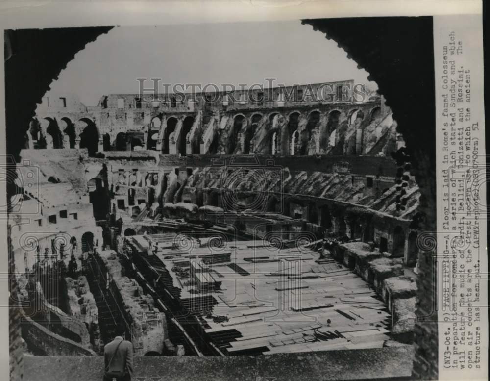 1951 Floor is laid in Colosseum in preparation for concerts, Rome-Historic Images
