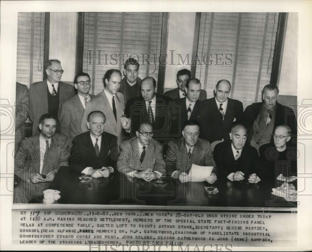 1951 Fact-finding panel reached settlement, Longshoremen strike, NY-Historic Images