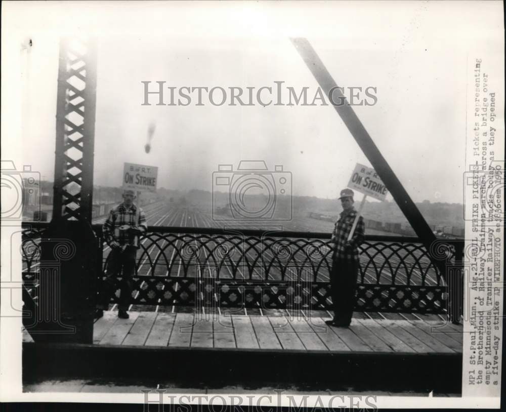 1950 Pickets with signs march across a bridge, Saint Paul, Minnesota-Historic Images
