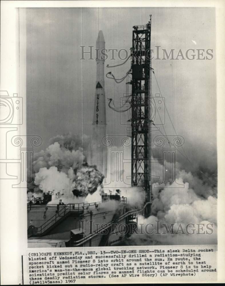1967 Delta rocket carrying Pioneer 8 launches at Cape Kennedy, FL-Historic Images