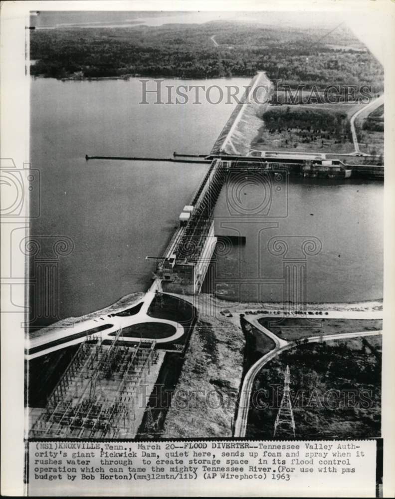 1963 Aerial View of Pickwick Dam, Tennessee River, Knoxville, TN-Historic Images